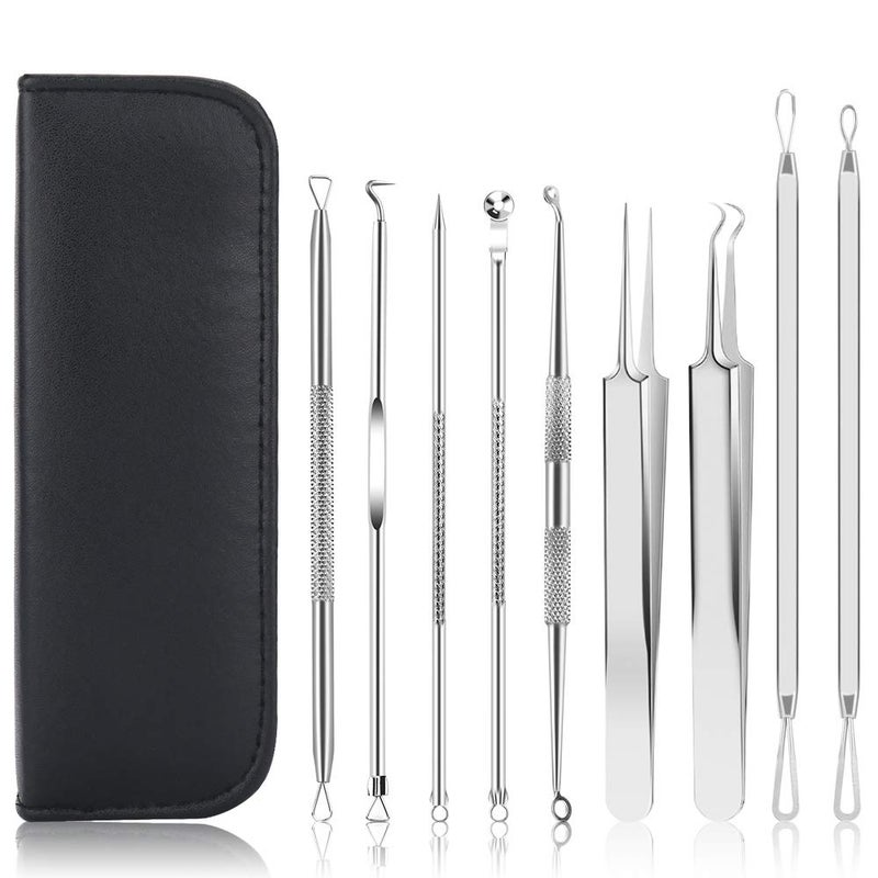 UUBAAR 9 PCS Blackhead Remover Pimple Popper Tool Kit with Stainless Steel Tweezers Travel Case Professional Acne Zit Extraction Kit Whitehead Comedone Extractor for Facial Nose