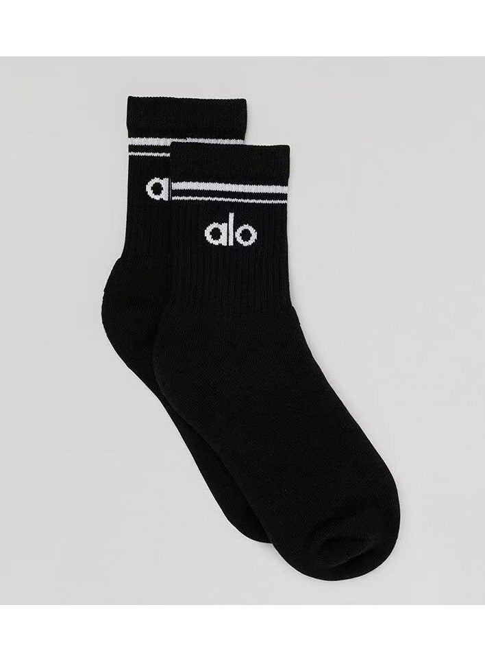 alo alo cotton socks, mid-length fashionable socks for both men and women black