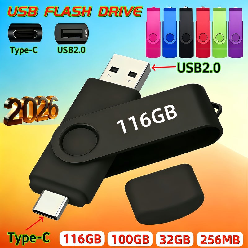 Purple USB 2.0 Type C Flash Drive 100GB Dual Connection Fast Data - Image 1