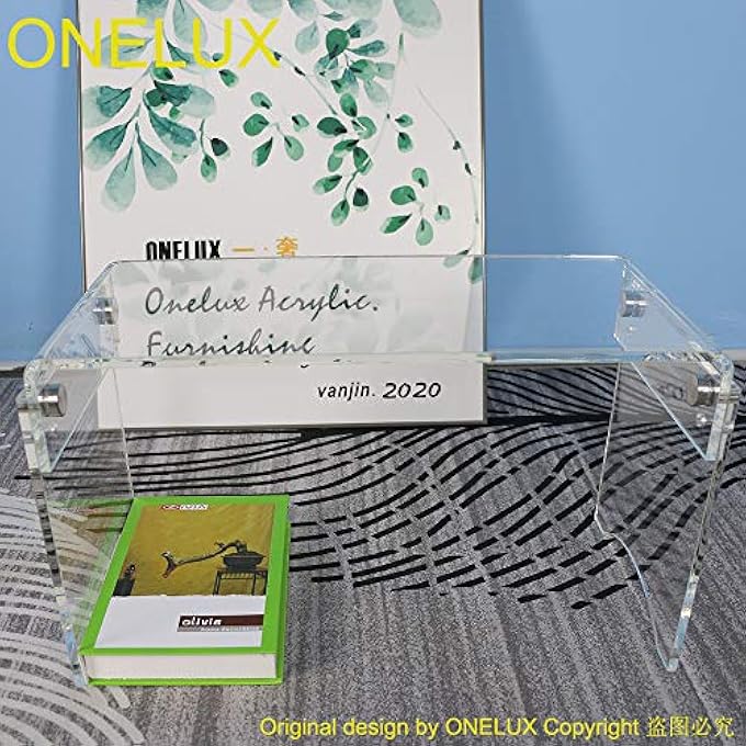 ONELUX (FLAT PACKED) WATERFALL ACRYLIC LAPTOP STAND TABLE,CLEAR BED BREAKFAST TABLE/OCCASIONAL SIDE SMALL TABLES - Image 2