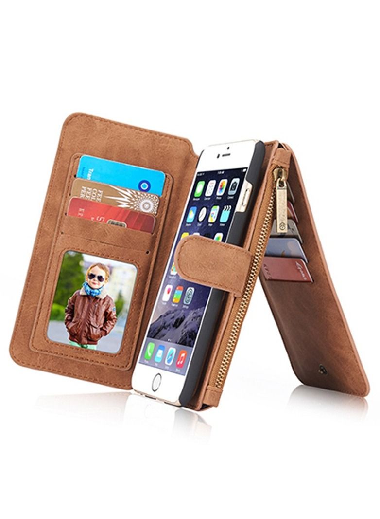 CaseMe iPhone 6 / 6S 4.7inch Magnetic Detachable 2 in 1 Multi-functional Retro Leather Wallet Case 14 Card Slots + 1 Zipper Wallet for (iPhone 6 / 6S 4.7'')  - Image 1