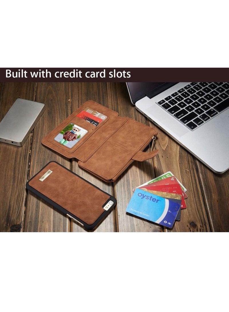 iPhone 6 / 6S 4.7inch Magnetic Detachable 2 in 1 Multi-functional Retro Leather Wallet Case 14 Card Slots + 1 Zipper Wallet for (iPhone 6 / 6S 4.7'')