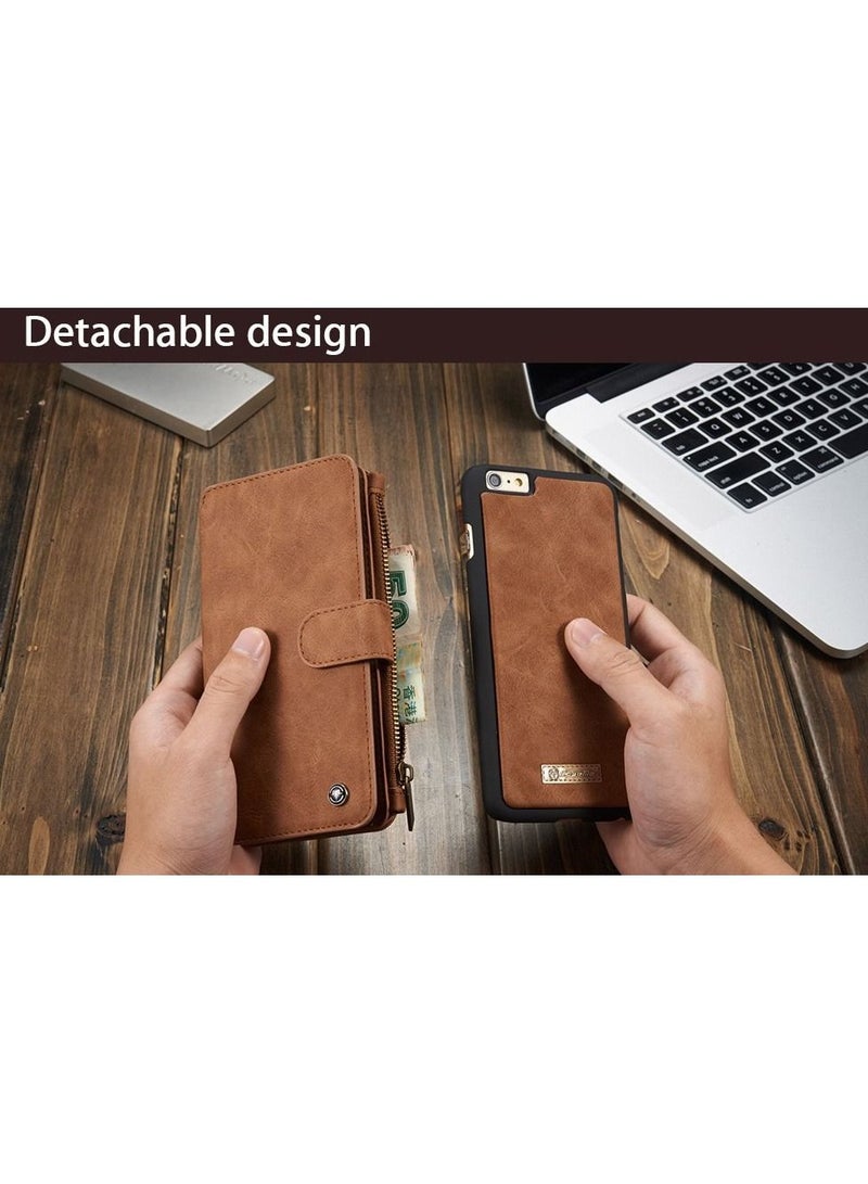 CaseMe iPhone 6 / 6S 4.7inch Magnetic Detachable 2 in 1 Multi-functional Retro Leather Wallet Case 14 Card Slots + 1 Zipper Wallet for (iPhone 6 / 6S 4.7'')  - Image 3
