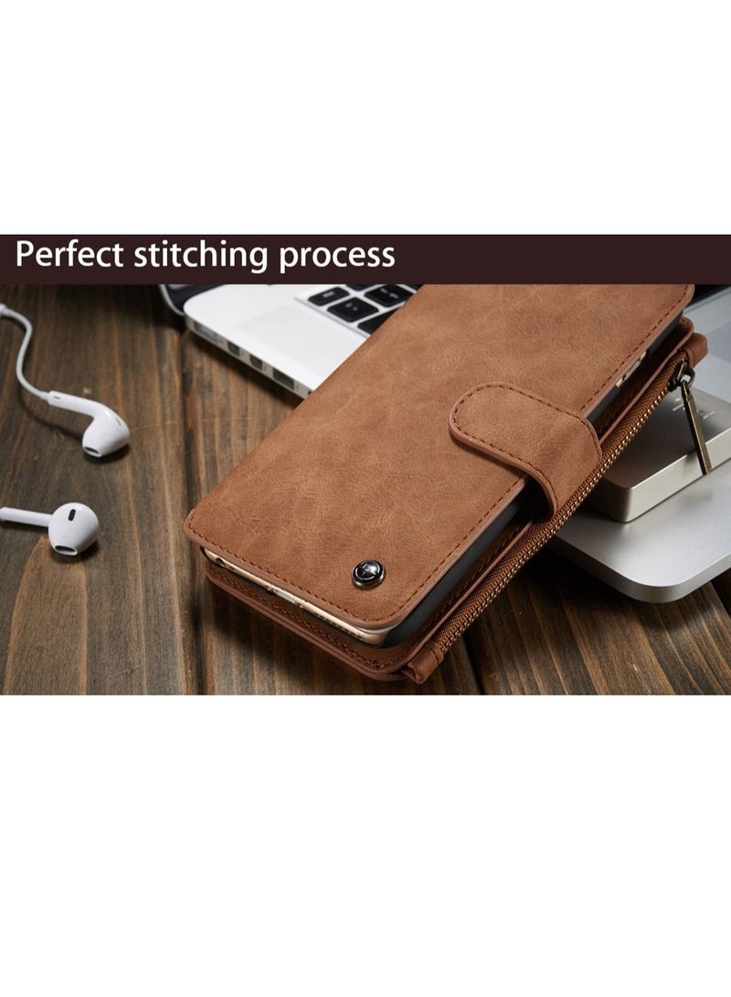 iPhone 6 / 6S 4.7inch Magnetic Detachable 2 in 1 Multi-functional Retro Leather Wallet Case 14 Card Slots + 1 Zipper Wallet for (iPhone 6 / 6S 4.7'')