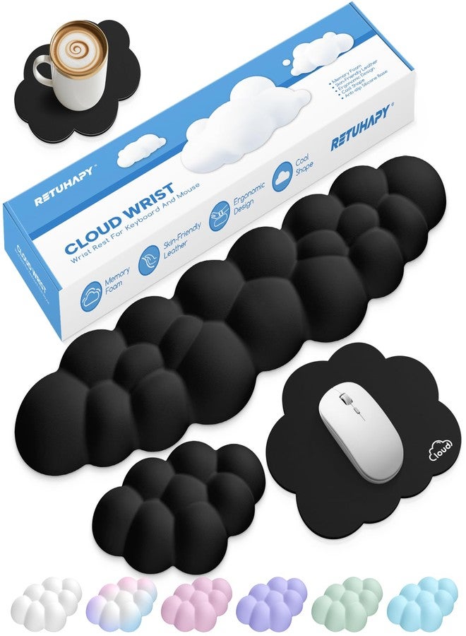 Retuhapy Cloud Wrist Rest Keyboard Cushion, 4-in-1 Ergonomic Cloud Keyboard Wrist Rest and Mouse Pad Set with Memory Foam Arm Support for Palm, Cute Desk Accessory for PC Gaming Setup, Black - Image 1