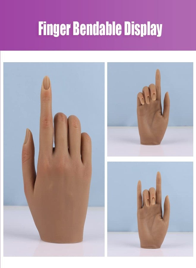 KnowU Nail Hand Practice Silicone Female Mannequin Life Size Hand as Sketch Nail Practice Hands Jewelry Ring Glove Watch Display with Nail 18cm (Right hand, Light brown) - Image 3