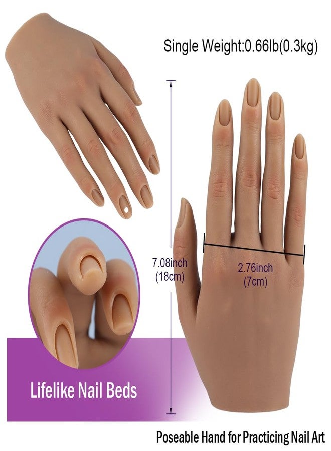 KnowU Nail Hand Practice Silicone Female Mannequin Life Size Hand as Sketch Nail Practice Hands Jewelry Ring Glove Watch Display with Nail 18cm (Right hand, Light brown) - Image 4