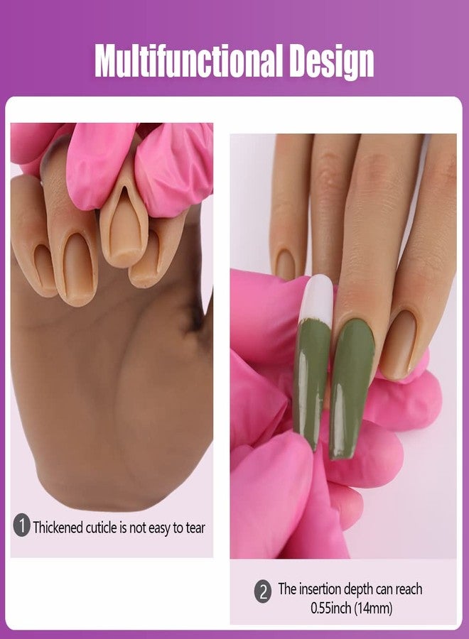 KnowU Nail Hand Practice Silicone Female Mannequin Life Size Hand as Sketch Nail Practice Hands Jewelry Ring Glove Watch Display with Nail 18cm (Right hand, Light brown) - Image 2