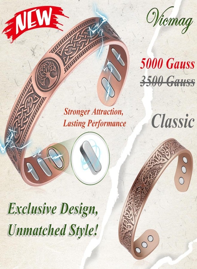 Vicmag Copper Bracelet for Men 9X Strength Magnetic 99% Pure Copper with 5000 Gauss Magnets, Tree of Life Present Box Adjustable(Viking Tree) - Image 3
