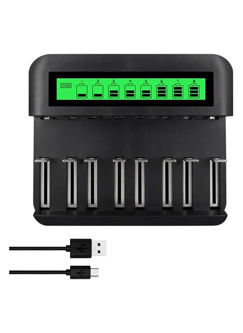 Captaintech 8-Bay LCD Rechargeable Battery Charger for AA, AAA, C, D Ni-MH Batteries with USB Port, Type C Input, Fast Charging, Automatic Detection, and Overcharge Protection.  - Image 1