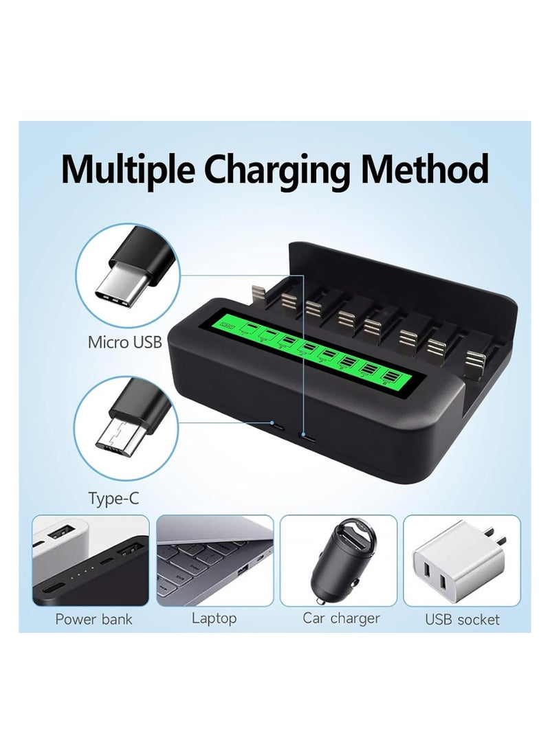 Captaintech 8-Bay LCD Rechargeable Battery Charger for AA, AAA, C, D Ni-MH Batteries with USB Port, Type C Input, Fast Charging, Automatic Detection, and Overcharge Protection.  - Image 3