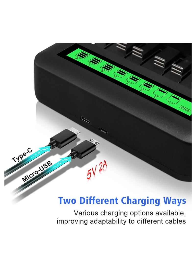 Captaintech 8-Bay LCD Rechargeable Battery Charger for AA, AAA, C, D Ni-MH Batteries with USB Port, Type C Input, Fast Charging, Automatic Detection, and Overcharge Protection.  - Image 2