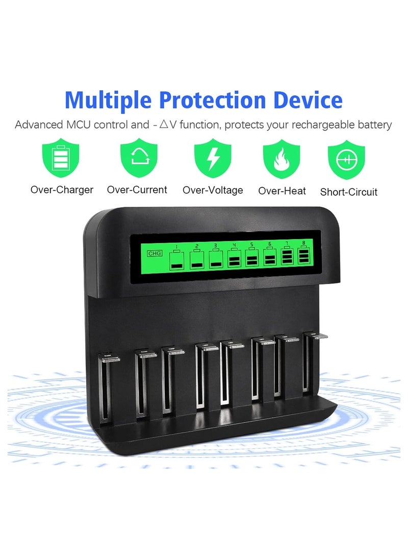 Captaintech 8-Bay LCD Rechargeable Battery Charger for AA, AAA, C, D Ni-MH Batteries with USB Port, Type C Input, Fast Charging, Automatic Detection, and Overcharge Protection.  - Image 4