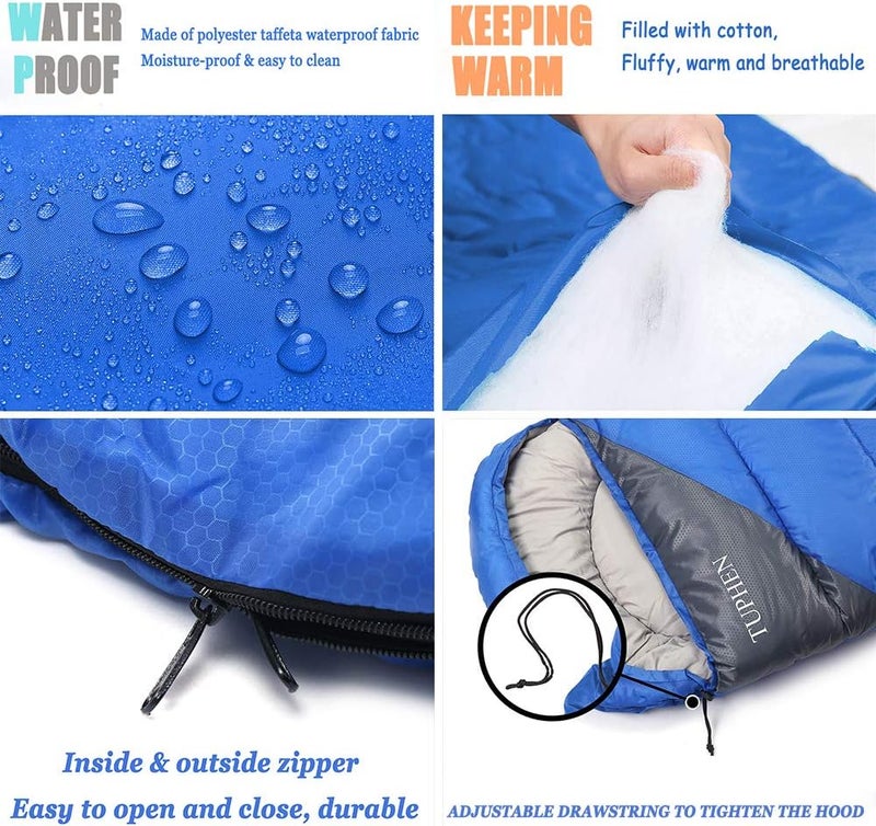 tuphen - Sleeping Bags for Adults Kids Boys Girls Backpacking Hiking Camping Microfiber Liner, Cold Warm Weather 4 Seasons Indoor Outdoor Use, Lightweight & Waterproof - Image 2