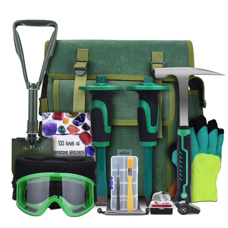YTYLSJ 16-Piece Geological Rock Hammer Kit, Portable 32-ounce Hammer and Chisel Backpack Set, Suitable for Rock Hunting, Gold Mining,Ideal Choice for Beginners and Enthusiasts - Image 1