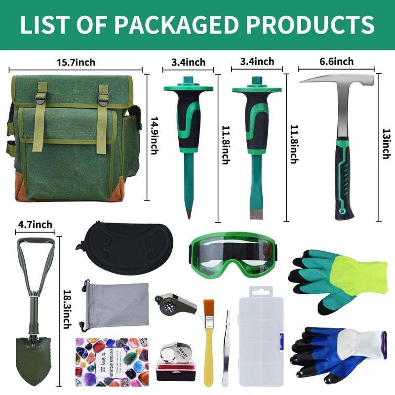 YTYLSJ 16-Piece Geological Rock Hammer Kit, Portable 32-ounce Hammer and Chisel Backpack Set, Suitable for Rock Hunting, Gold Mining,Ideal Choice for Beginners and Enthusiasts - Image 2