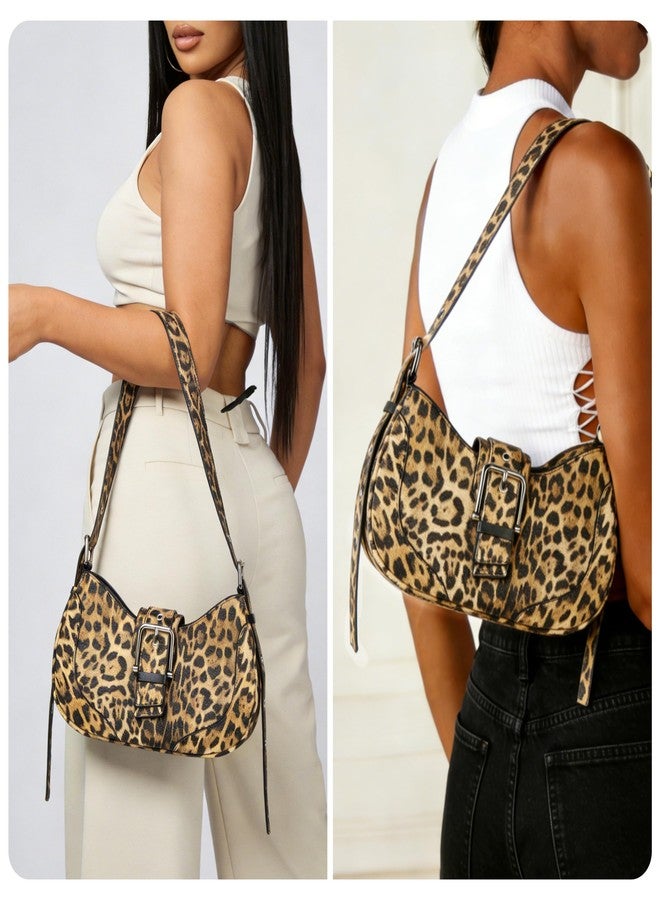 Joryin Y2K Purse Vintage Shoulder Bag Crossbody Bag for Women Leopard Print Hobo Crescent Handbag Retro Underarm Bag - Image 2