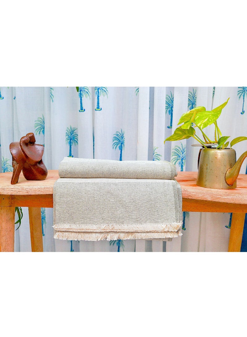 OJARIYA Brown and White Handwoven Premium Organic Handloom Soft Cotton Throw Blanket  - Image 1