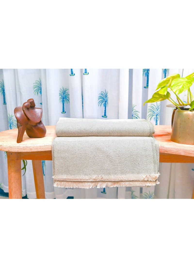 OJARIYA Brown and White Handwoven Premium Organic Handloom Soft Cotton Throw Blanket  - Image 2