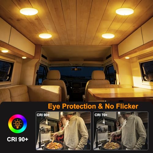 acegoo RV Ceiling Dome Light 4.5 Inch 12V Overhead LED Puck Light for Motorhome Boat Camper Trailer Truck Car, Surface Mount CRI90+ 2-Pack (3000K with Blue Nightlight) - Image 4
