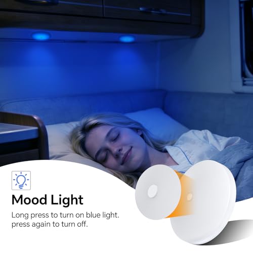 acegoo RV Ceiling Dome Light 4.5 Inch 12V Overhead LED Puck Light for Motorhome Boat Camper Trailer Truck Car, Surface Mount CRI90+ 2-Pack (3000K with Blue Nightlight) - Image 3