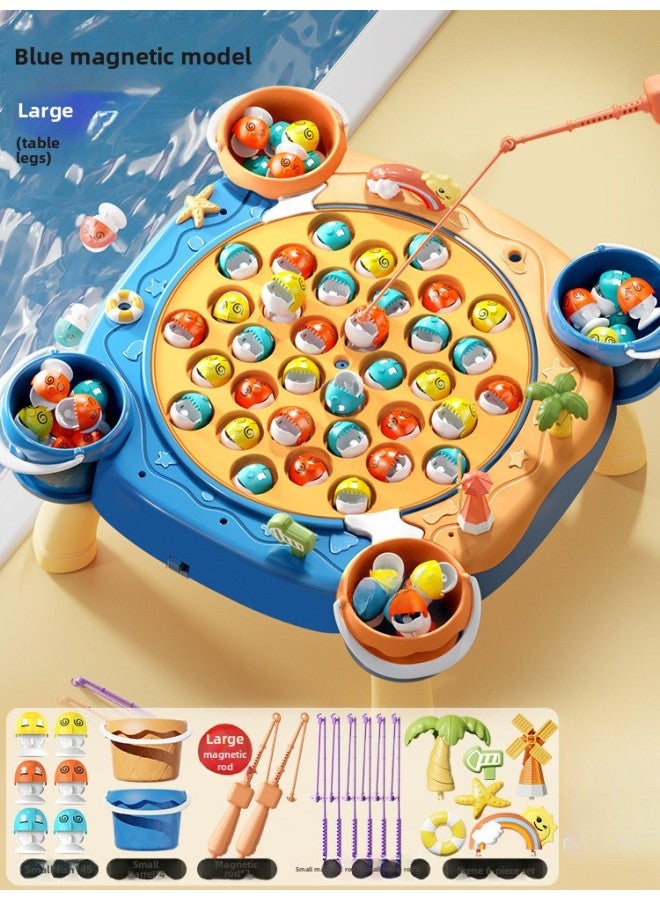 Electric Magnetic Diaoyutai Children's Early Education Educational Music Interactive Play-house Toys For Boys And Girls Gifts-Color:Increased Blue Belt Table Leg [45 Magnetic Fish 4 Barrels 8 Pole 4 Stereo Scene]]  - Image 1