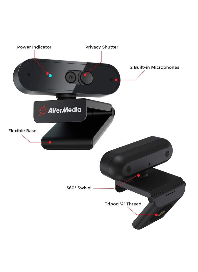 AVerMedia AVerMedia PW310P Webcam - Full 1080p 30fps HD Camera with Autofocus and Dual Stereo Microphones, Work from Home, Remote Learning.  - Image 3