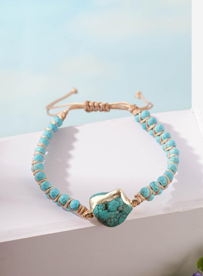 MINACHI Boho Double Wrap Bead Bracelet with Irregular Created Turquoise Pendant, Trendy Jewelry for Women - Image 5