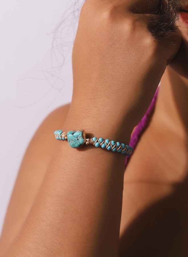 MINACHI Boho Double Wrap Bead Bracelet with Irregular Created Turquoise Pendant, Trendy Jewelry for Women - Image 4