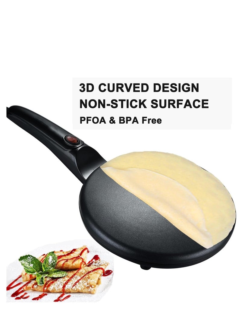 Denx Nalacal Non-Stick Electric Crepe Maker Machine Automatic Thermostat Control Long Handle Portable with Mixture Bowl Breakfast Maker for Pancakes, Blintzes, Chapatis, Tortillas - Image 3