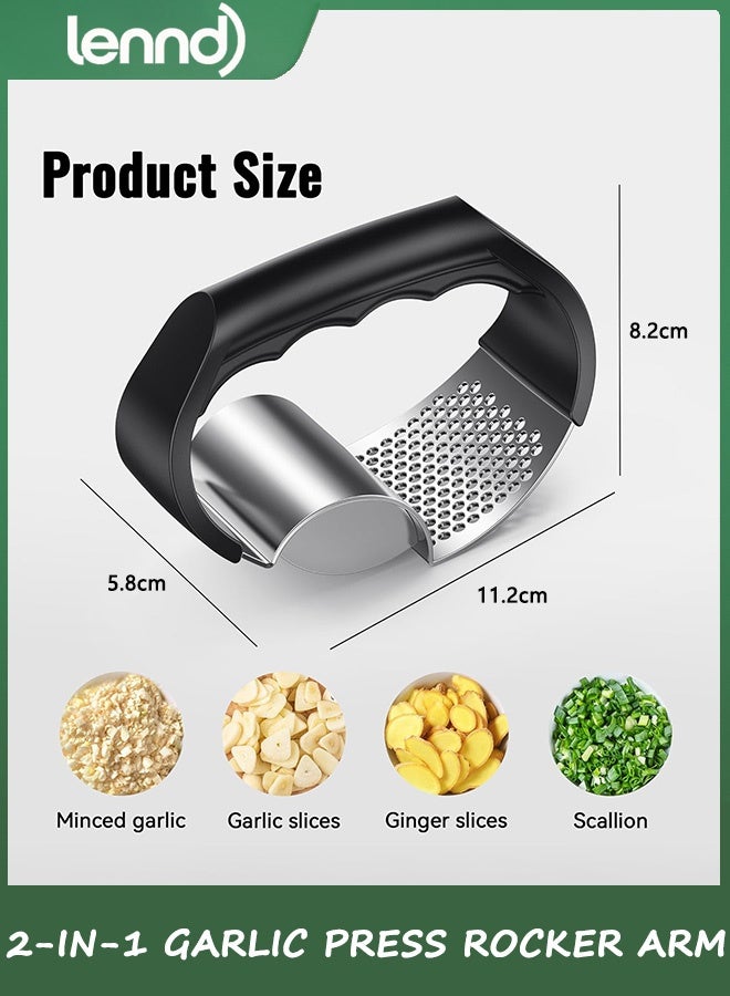 لينند مكبس ثوم ٢ في ١ بمقبض مريح - مفرمة ثوم - مكبس ثوم مقاوم للصدأ بمقبض ناعم ومريح لسهولة التنظيف. أداة مطبخ بسيطة. - Image 2