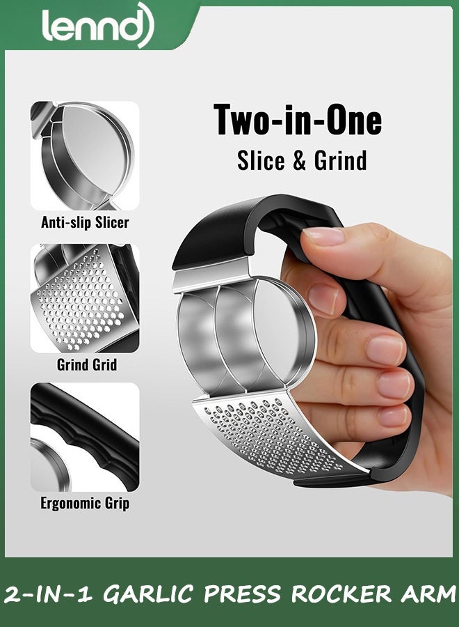 لينند مكبس ثوم ٢ في ١ بمقبض مريح - مفرمة ثوم - مكبس ثوم مقاوم للصدأ بمقبض ناعم ومريح لسهولة التنظيف. أداة مطبخ بسيطة. - Image 3