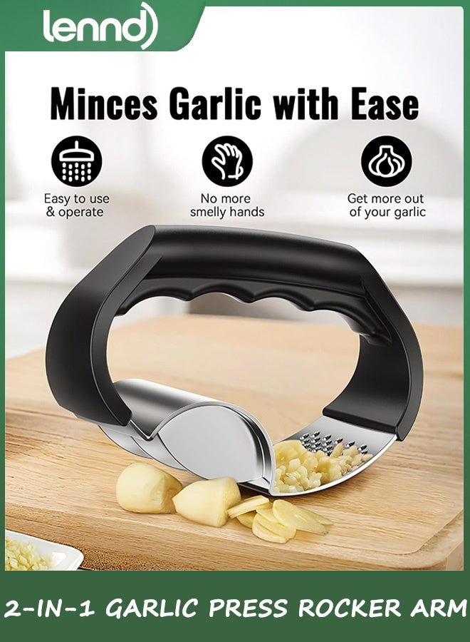 لينند مكبس ثوم ٢ في ١ بمقبض مريح - مفرمة ثوم - مكبس ثوم مقاوم للصدأ بمقبض ناعم ومريح لسهولة التنظيف. أداة مطبخ بسيطة. - Image 4