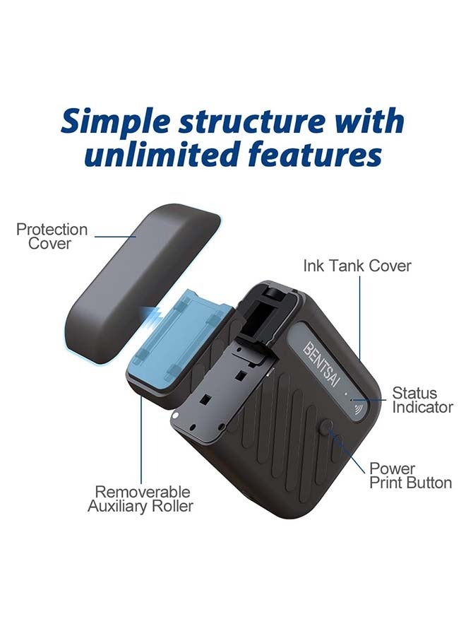 BENTSAI B10 Mini Handheld Printer Mobile Printer Code Printer Wirless WiFi Printer with iOS/Android APP (Black) for DIY Printing QR-Code Barcode Production Date Logo Batch Series Number