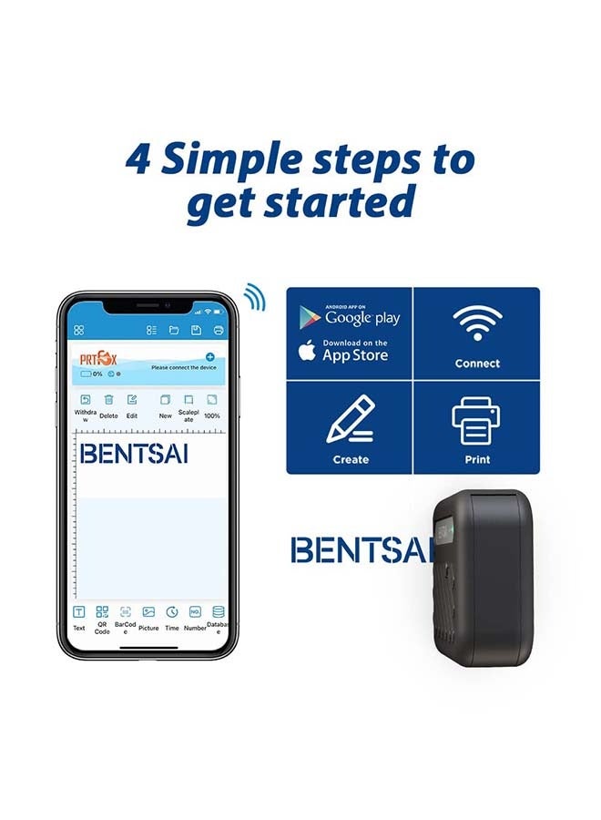 BENTSAI B10 Mini Handheld Printer Mobile Printer Code Printer Wirless WiFi Printer with iOS/Android APP (Black) for DIY Printing QR-Code Barcode Production Date Logo Batch Series Number
