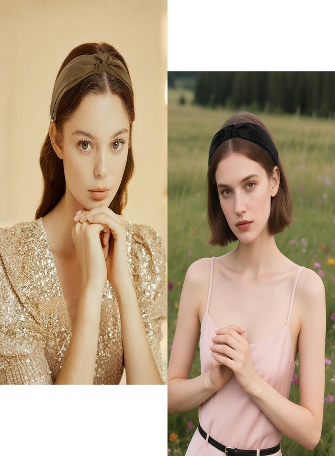 Curasa أربطة رأس CURASA مربوطة للنساء والفتيات 2PCS غير قابلة للانزلاق رباط شعر عُقدة علوية لطيف عريض أسود بني موضة زينة شعر ناعمة ملحقات شعر مريحة مرنة رأسية لليوغا - Image 5