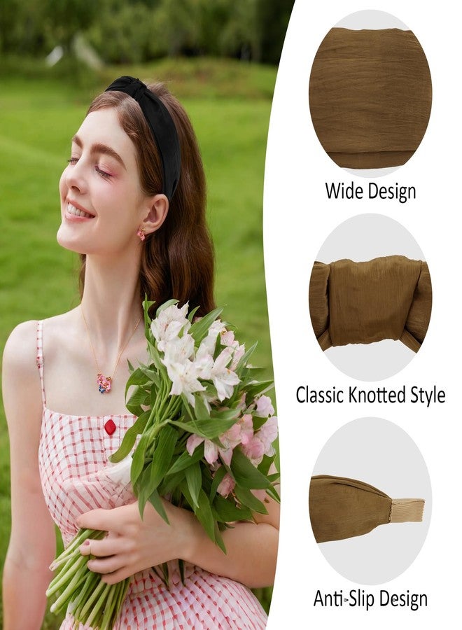 Curasa أربطة رأس CURASA مربوطة للنساء والفتيات 2PCS غير قابلة للانزلاق رباط شعر عُقدة علوية لطيف عريض أسود بني موضة زينة شعر ناعمة ملحقات شعر مريحة مرنة رأسية لليوغا - Image 4