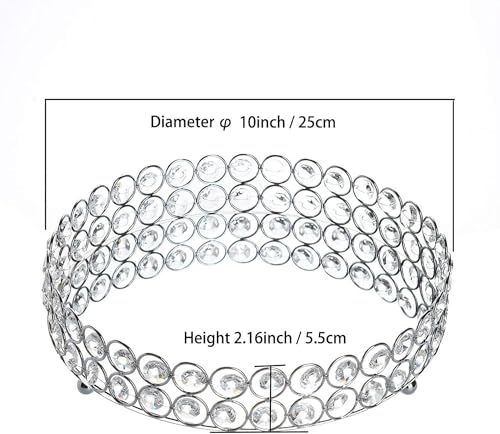 Feyarl Crystal Perfume Tray Cosmetic Makeup Vanity Tray Jewelry Trinket Organizer Mirrored Decorative Tray for Home Deco Christmas Birthday Gift(Round 10" inch) (Silver) - Image 2