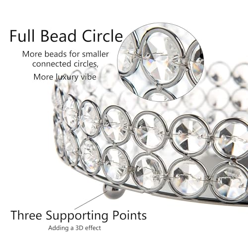 Feyarl Crystal Perfume Tray Cosmetic Makeup Vanity Tray Jewelry Trinket Organizer Mirrored Decorative Tray for Home Deco Christmas Birthday Gift(Round 10" inch) (Silver) - Image 4
