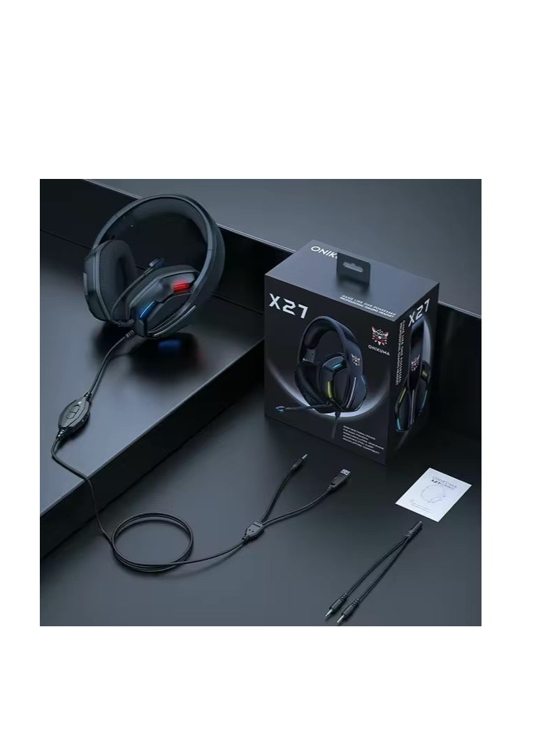 onikuma X27 Stereo Over-Ear Gaming Wired Headphones With 7.1 Surround Sound Noise Canceling Microphone Black Suitable for PS4/PS5/XOne/XSeries/NSwitch/PC - Image 4