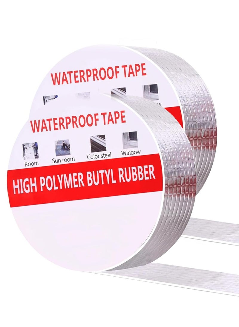 KASTWAVE Butyl Waterproof Fireproof Tape, 2 Rolls 2" X 16.4'L - Plumbers Tape and Aluminum Tape for RV Repair, Boat, Pipe Sealing, Window, Roof Leak Repair, PVC Ducts, Cement Floors - Image 1