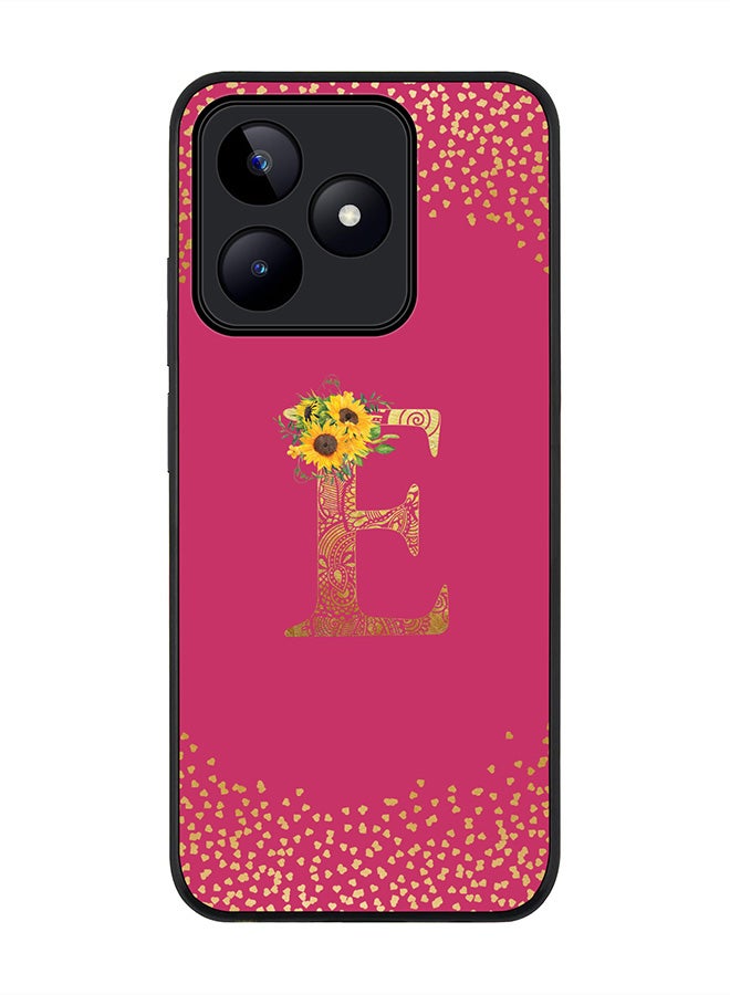 Stylizedd Rugged Black edge case for Realme C51 / Realme Note 50 4G,Custom Monogram Initial Letter Floral Alphabet - E (Deep Pink Rose) - Image 1