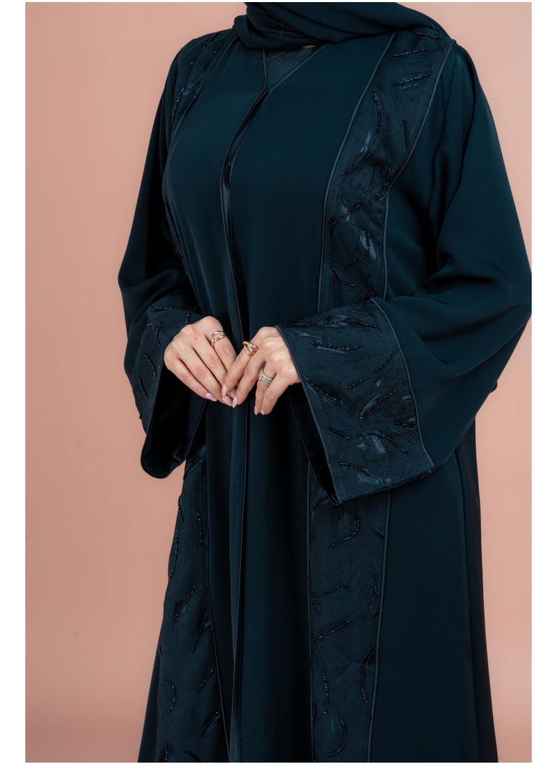 IKKXA Classic Abaya with Fine Handwork AIK153  - Image 4