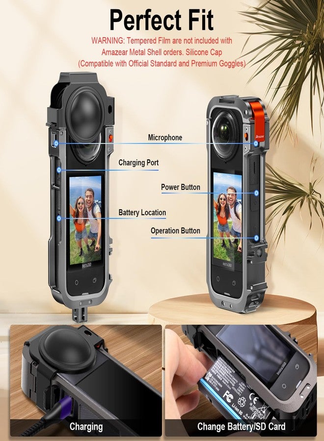 Amazear Metal Protective Case for Insta360 X4 Accessories, Upgraded Insta 360 X4 Quick-Release Aluminum Cage Stronger Construction Multifunction Utility Frame with Silicone Lens Guard Cap - Image 3