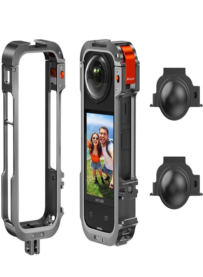 Amazear Metal Protective Case for Insta360 X4 Accessories, Upgraded Insta 360 X4 Quick-Release Aluminum Cage Stronger Construction Multifunction Utility Frame with Silicone Lens Guard Cap - Image 1