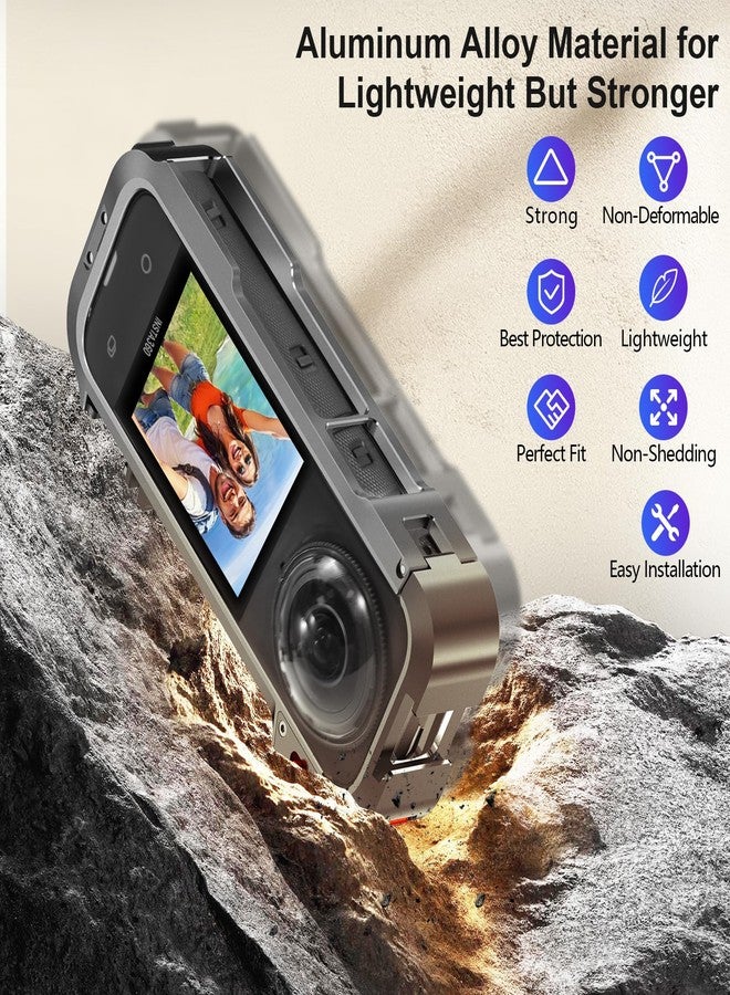 Amazear Metal Protective Case for Insta360 X4 Accessories, Upgraded Insta 360 X4 Quick-Release Aluminum Cage Stronger Construction Multifunction Utility Frame with Silicone Lens Guard Cap - Image 4