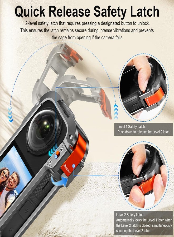 Amazear Metal Protective Case for Insta360 X4 Accessories, Upgraded Insta 360 X4 Quick-Release Aluminum Cage Stronger Construction Multifunction Utility Frame with Silicone Lens Guard Cap - Image 2