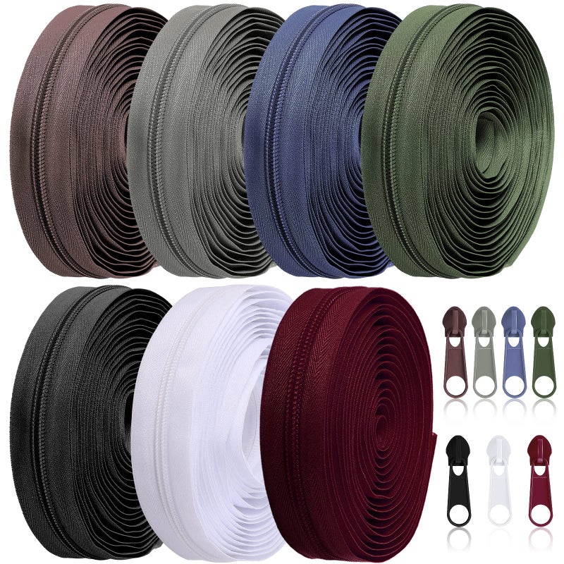 Syhood 35 Yards 7 Pcs Sewing Zippers 5 Nylon Assorted Coil Zipper Tapes with 70 Sliders Sewing Craft Supplies Gifts for Women MenRetro Color
