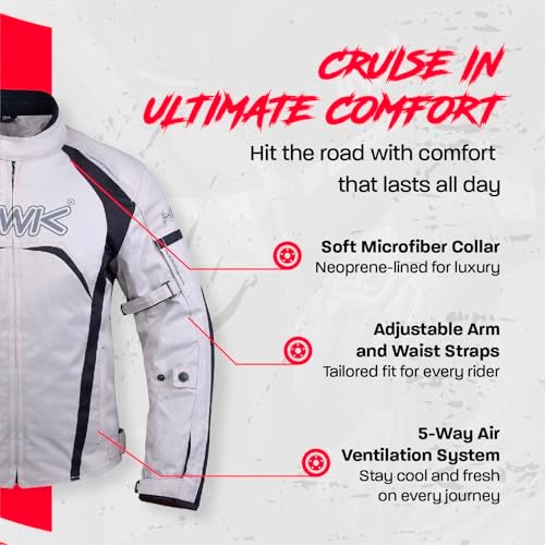 HWK Men's & Women's Waterproof High-Visibility Motorcycle Rain Jacket with CE Armor, Adjustable Polyester Riding Gear for Dirt Bike Enduro Racing, Silver 2XL - Motorcycle Riding Jacket - Image 3