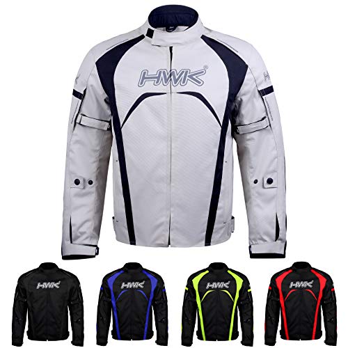 HWK Men's & Women's Waterproof High-Visibility Motorcycle Rain Jacket with CE Armor, Adjustable Polyester Riding Gear for Dirt Bike Enduro Racing, Silver 2XL - Motorcycle Riding Jacket - Image 1